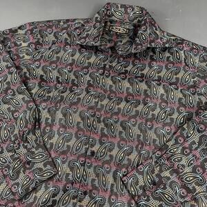Daniel Ellissa Shirt Mens 2XL Black Blue Pink Yellow Paisley Satin Disco Club